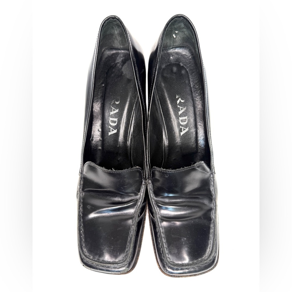 Prada Vintage, Late 1990, Glossy Black Leather block heels pumps , Sz 8.5 - Picture 2 of 13